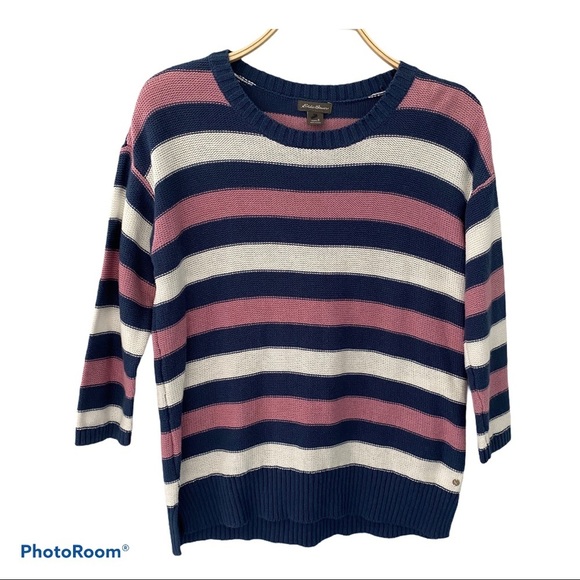Eddie Bauer Knit Striped 3/4 Sleeves Women Sweater - Picture 1 of 11